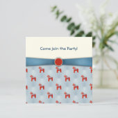 Zweedse partij Dala Horse Party - Blauwe lint Kaart (Staand voorkant)