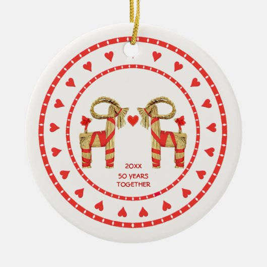 Zweedse rietgeiten 50 jaar samen gedateerd keramisch ornament (Voorkant)