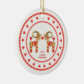 Zweedse rietgeiten 5 jaar samen gedateerd keramisch ornament (Rechts)