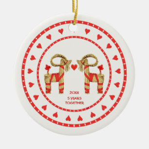 Zweedse rietgeiten 5 jaar samen gedateerd keramisch ornament