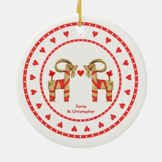 Zweedse rietgeiten 5 jaar samen gedateerd keramisch ornament (Achterkant)