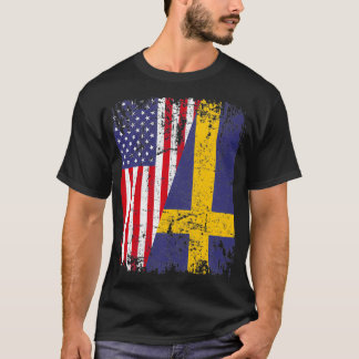 ZWEEDSE ROOTS halve Amerikaanse vlag ZWEDEN T-shirt