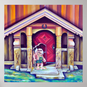 Zweedse Scandinavische Funny Waterverf Troll Poster