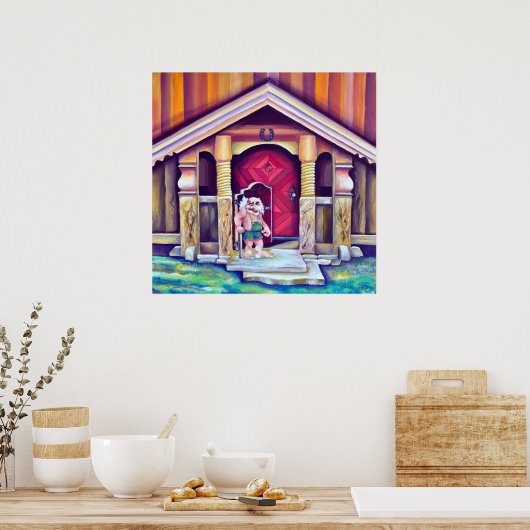 Zweedse Scandinavische Grappige Waterverf  Troll Poster (Keuken)