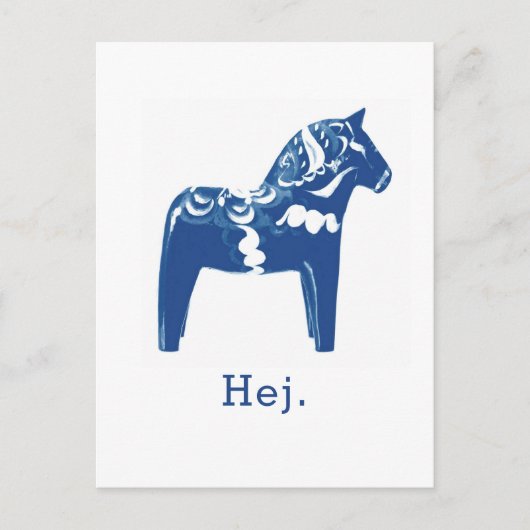 Zweedse Sjabloon Hej Dala Horse Blue Briefkaart (Voorkant)