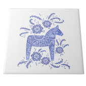 Zweedse Tegel van Dala Horse Blue en White Tegeltje