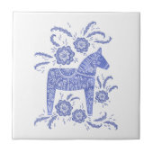 Zweedse Tegel van Dala Horse Blue en White Tegeltje (Voorkant)