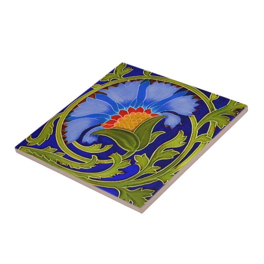 zweedse tegels -  blauwe bloem tegeltje (Zijkant)