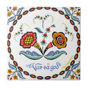 zweedse tegels eenvoudige rode gele bloemen tegeltje