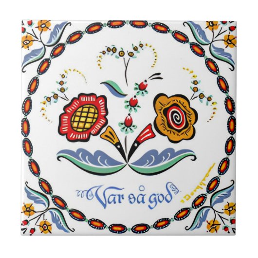 zweedse tegels eenvoudige rode gele bloemen tegeltje (Voorkant)