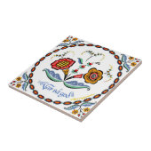 zweedse tegels eenvoudige rode gele bloemen tegeltje (Zijkant)