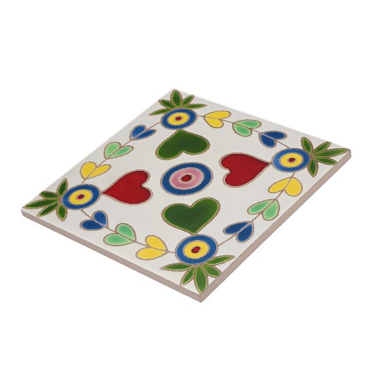 zweedse tegels kleurrijk hart tegeltje (Zijkant)