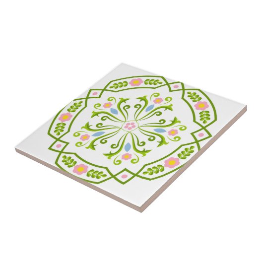 zweedse tegels verse groene bloemen tegeltje (Zijkant)