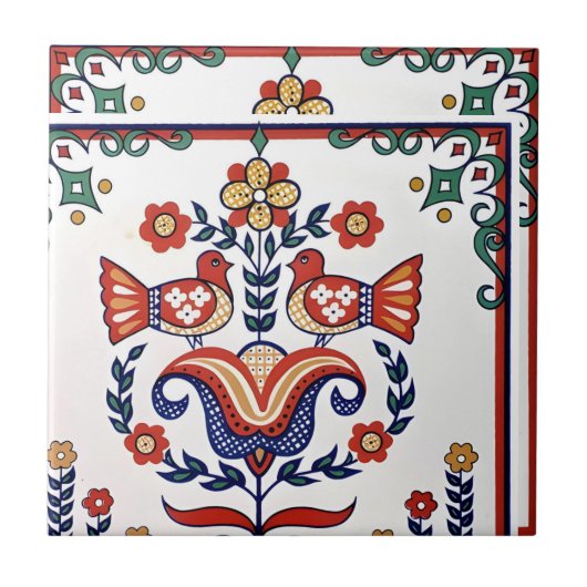 zweedse tegels -  vogelpatroon tegeltje (Voorkant)