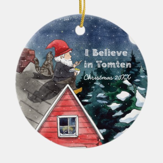 Zweedse Tomten Gnome Water Kleur Keramisch Ornament (Voorkant)