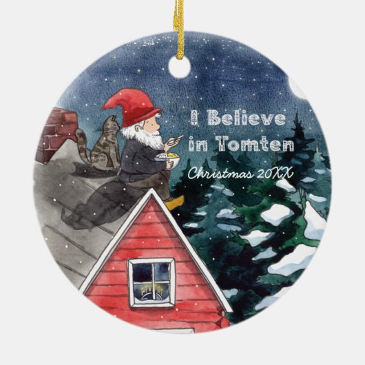 Zweedse Tomten Gnome Water Kleur Keramisch Ornament (Achterkant)