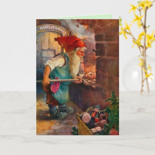 Zweedse Tomten of Elf Peperkoek Bakker Kerstmis Kaart (Gele Bloem)