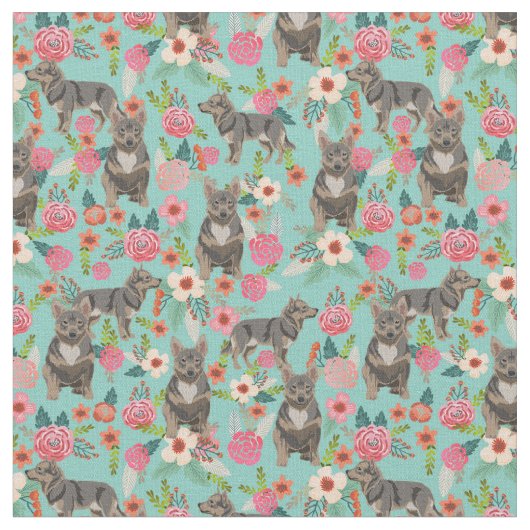 zweedse valhund dog florals munt stof (Close Up)