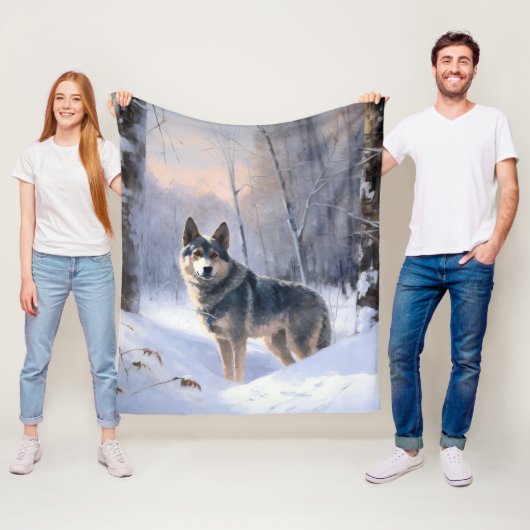 Zweedse Vallhund Laat het Sneeuwen Kerstmis Fleece Deken (In situ)