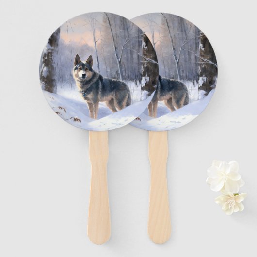 Zweedse Vallhund Laat het Sneeuwen Kerstmis Handwaaier (Voorkant en achterkant)