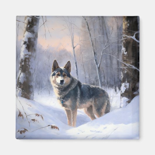 Zweedse Vallhund Laat het Sneeuwen Kerstmis Magneet (Voorkant)