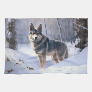 Zweedse Vallhund Laat het Sneeuwen Kerstmis Theedoek