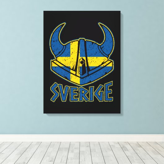 Zweedse Viking Helm Gift Zweedse vlag Viking Canvas Afdruk (Insitu (Houten vloer))