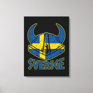 Zweedse Viking Helm Gift Zweedse vlag Viking Canvas Afdruk