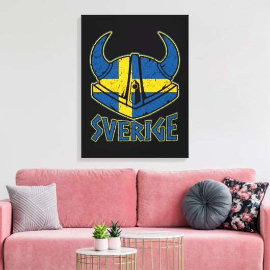 Zweedse Viking Helm Gift Zweedse vlag Viking Canvas Afdruk (Insitu (Woonkamer))