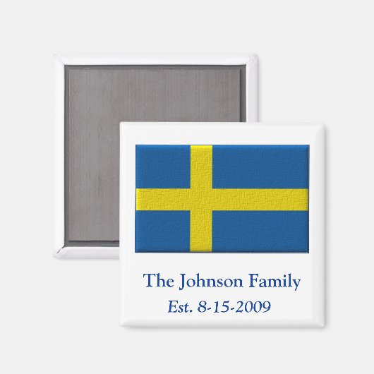 Zweedse vlag aangepaste familienaam gedateerd magneet (Voorkant / Achterkant)