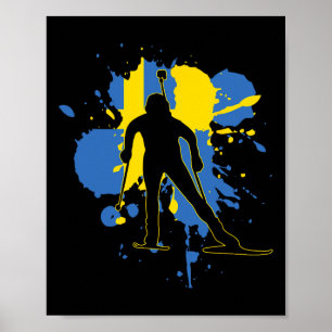 Zweedse vlag Biathlonist - Zweeds Biathlon Poster