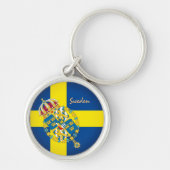 Zweedse vlag, embleem en Zweedse feestdag/sportsle Sleutelhanger (Voorkant)