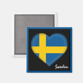 Zweedse vlag en hart, Zweedse vakantie/sport Magneet (Voorkant / Achterkant)