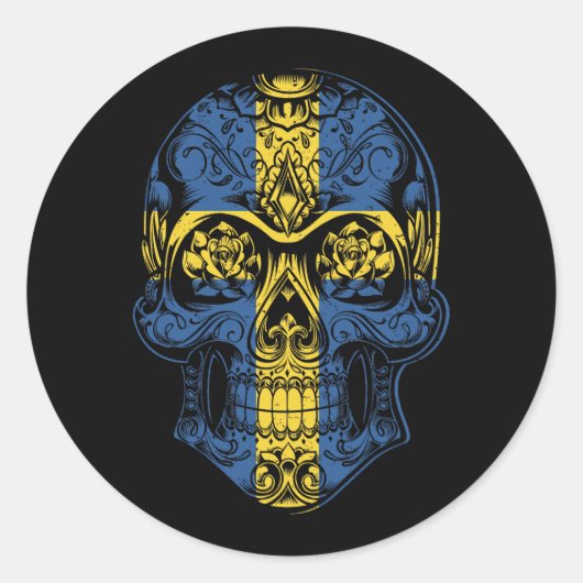 Zweedse vlag en Rozen Ronde Sticker (Voorkant)