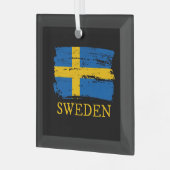 Zweedse vlag glas ornament (Voorkant links)