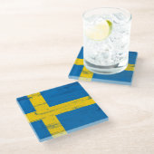 Zweedse vlag glazen onderzetter (Schuin)