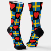 Zweedse vlag Heart Pattern Fun Zweedse Pride Sokken (Gebogen)