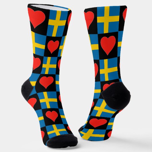 Zweedse vlag Heart Pattern Fun Zweedse Pride Sokken (Gebogen)