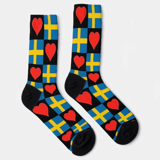 Zweedse vlag Heart Pattern Fun Zweedse Pride Sokken (Rechts)