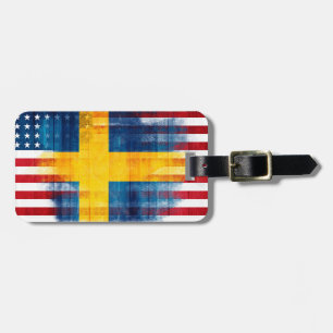 Zweedse vlag Houtkorrels Naam Bagagelabel