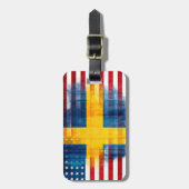 Zweedse vlag | Houtkorrels | Naam Bagagelabel (Voorkant verticaal)