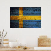 Zweedse vlag op oude houten korrels poster (Keuken)