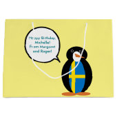 Zweedse vlag Pratende Ms. Penguin gepersonaliseerd Groot Cadeauzakje (Voorkant)