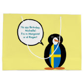 Zweedse vlag Pratende Ms. Penguin gepersonaliseerd Groot Cadeauzakje (Achterkant)