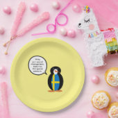 Zweedse vlag Pratende Ms. Penguin gepersonaliseerd Papieren Bordje (Feest)