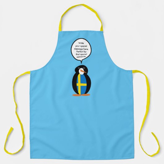 Zweedse vlag Pratende Ms. Penguin gepersonaliseerd Schort (Voorkant)