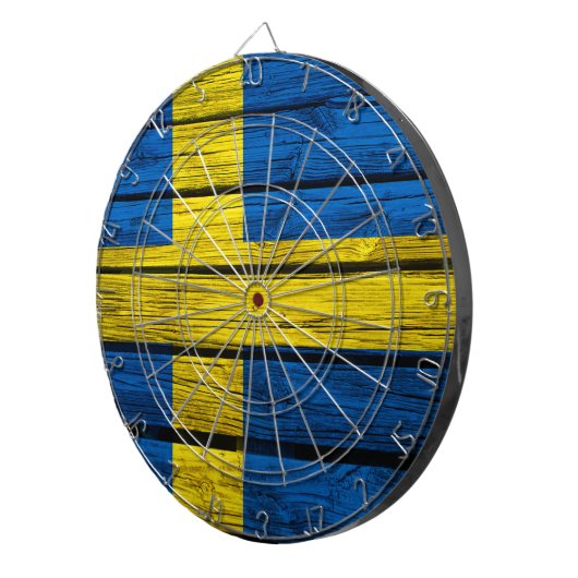 Zweedse vlag Rustisch hout Dartbord (Voorkant Rechts)