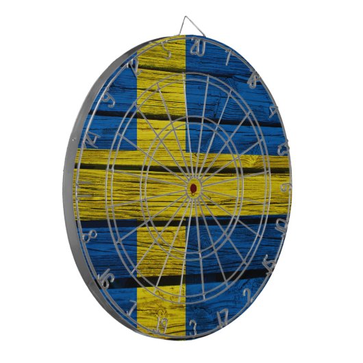 Zweedse vlag Rustisch hout Dartbord (Voorkant Links)