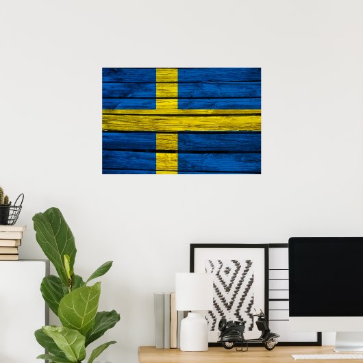 Zweedse vlag Rustisch hout Poster (Thuiskantoor)