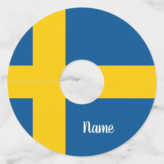 Zweedse vlag van Zweden gepersonaliseerde drink pa Wijnglaslabel (Voorkant)